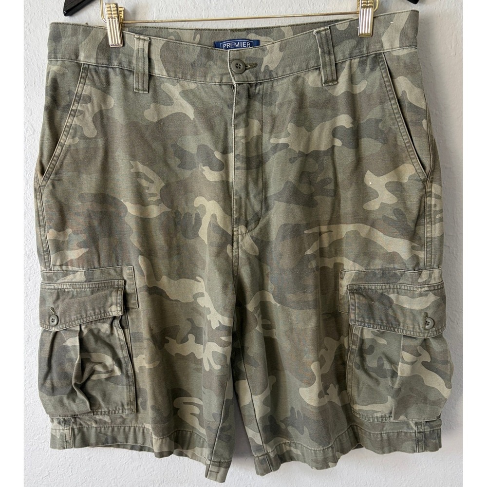 Vintage Y2K Camo Cargo Mens Shorts 36 Military Utility Grunge Baggy Cotton 90s